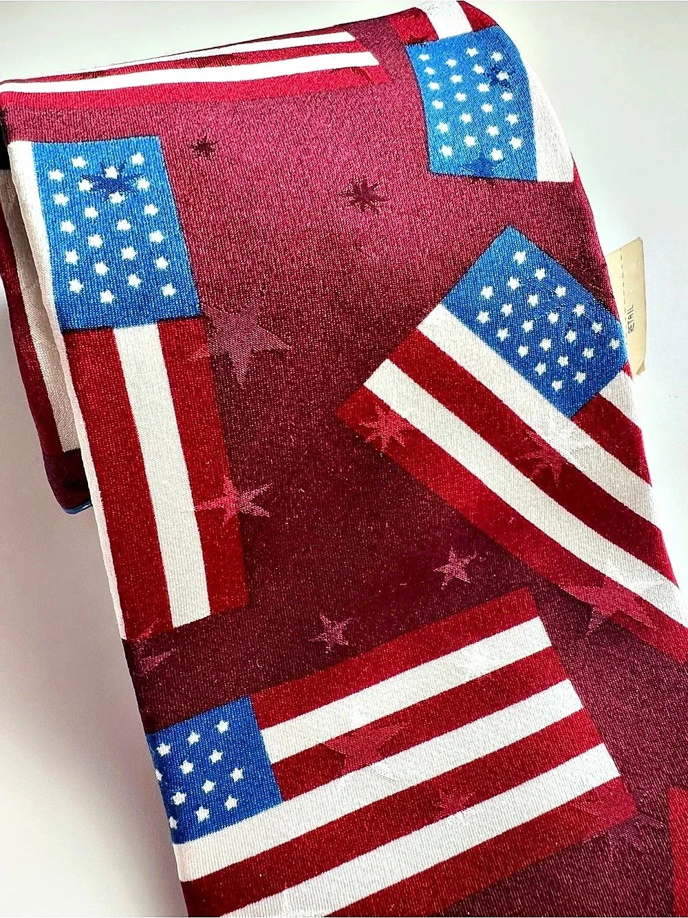 NWT Vintage 100% Silk American Flag Patriotic Novelty Tie Made in USA